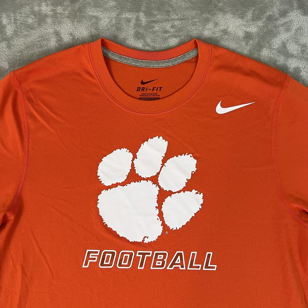 Clemson Tigers Shirt Mens Small Orange NCAA Football Nike Dri Fit Paw Logo